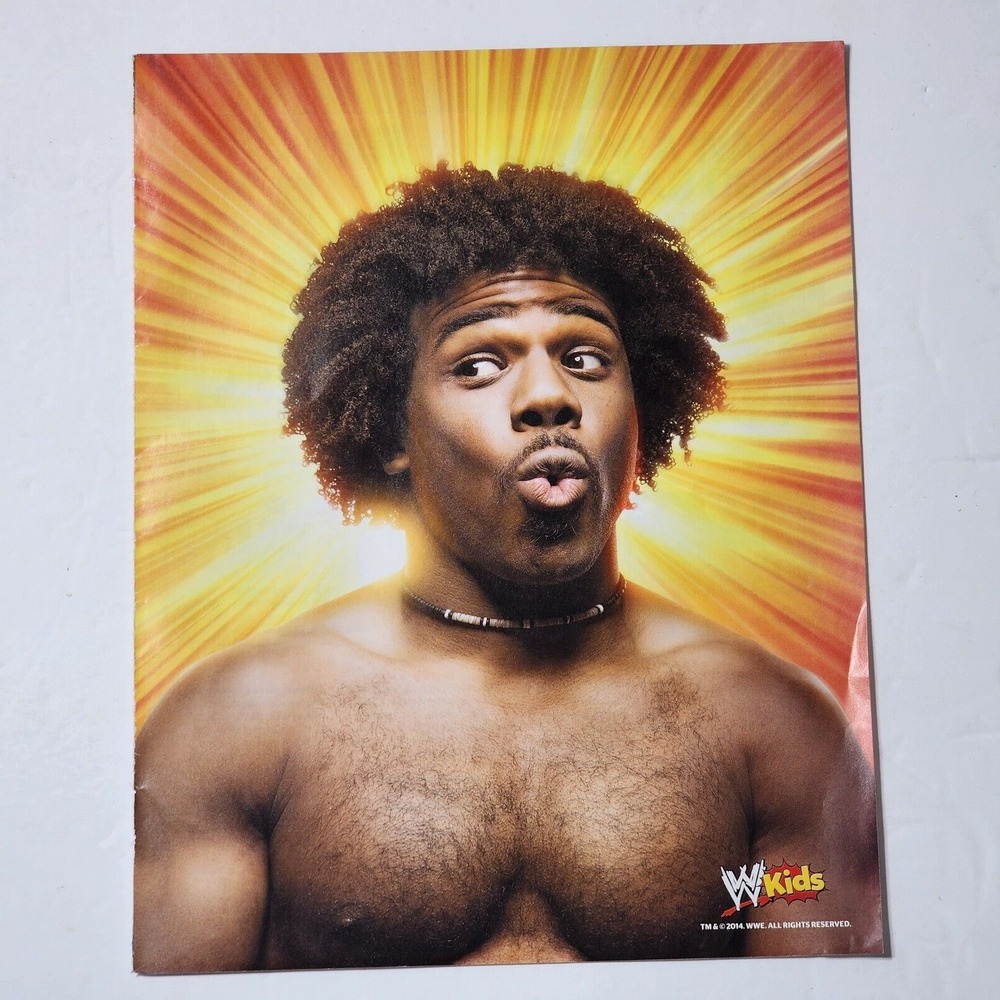 Xavier Woods shirtless headshot duck face WWE Kids pinup clipping 8x10.5